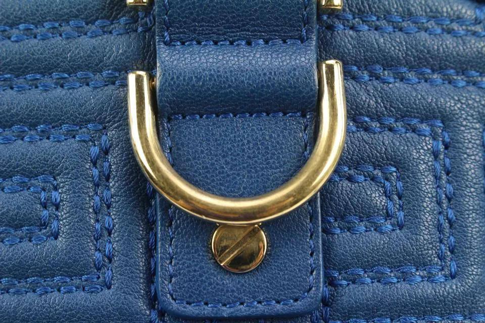 Versace Couture Blue Quilted Leather Athena Vanitas 2way Dome Satchel 5v34s