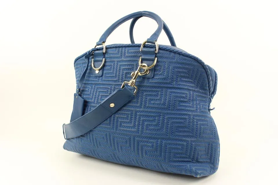 Versace Couture Blue Quilted Leather Athena Vanitas 2way Dome Satchel 5v34s