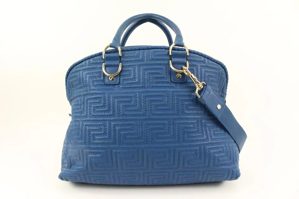 Versace Couture Blue Quilted Leather Athena Vanitas 2way Dome Satchel 5v34s