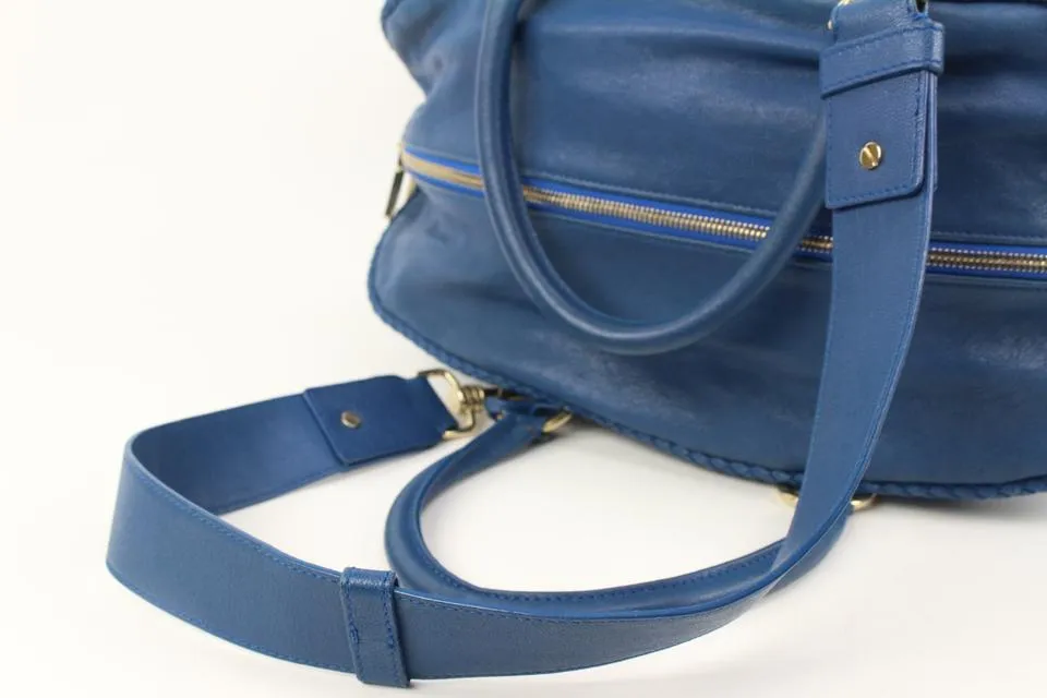 Versace Couture Blue Quilted Leather Athena Vanitas 2way Dome Satchel 5v34s