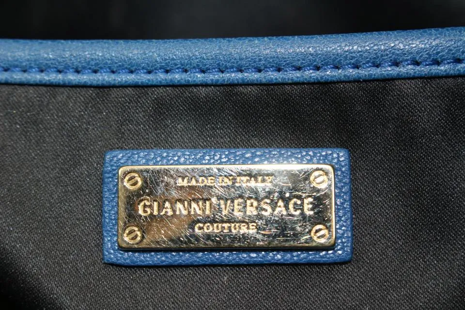 Versace Couture Blue Quilted Leather Athena Vanitas 2way Dome Satchel 5v34s