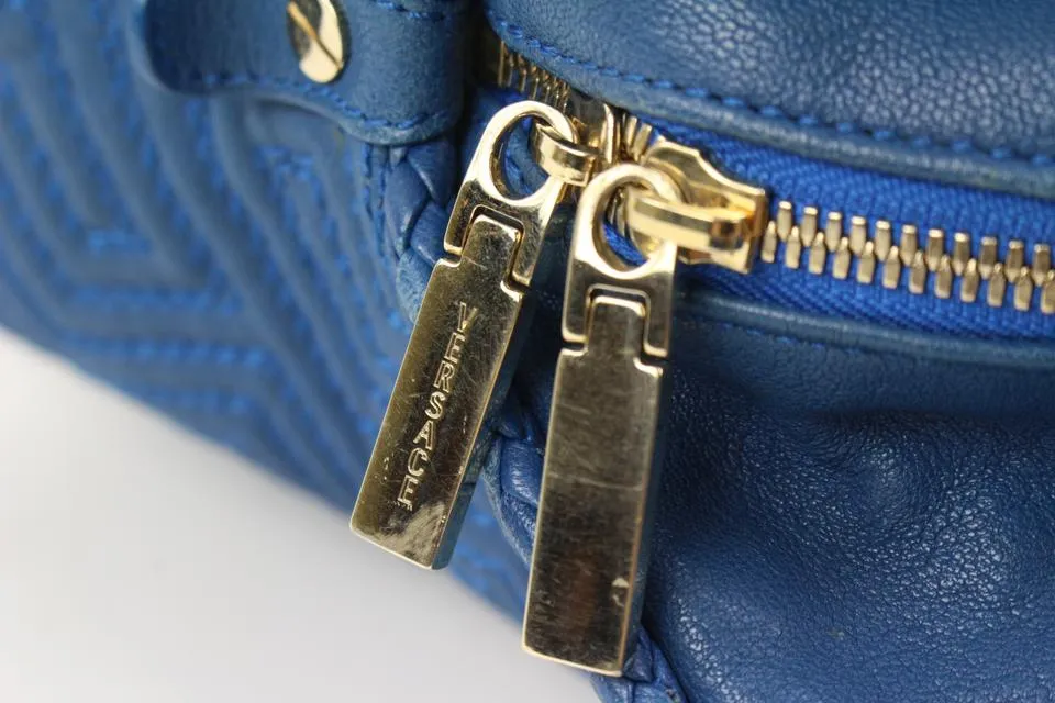 Versace Couture Blue Quilted Leather Athena Vanitas 2way Dome Satchel 5v34s