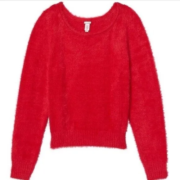 Victoria's Secret sz S Cozy Red Long Sleeve Fuzzy Sweater Loungewear EUC SEXY