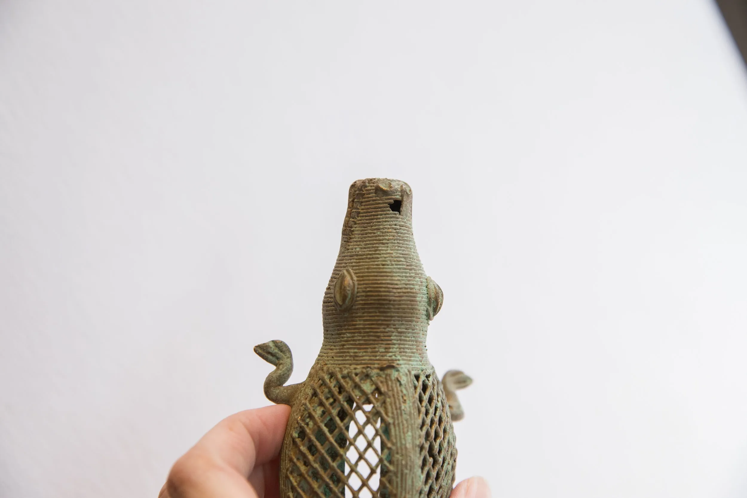 Vintage African Criss-Cross Design Alligator Sculpture