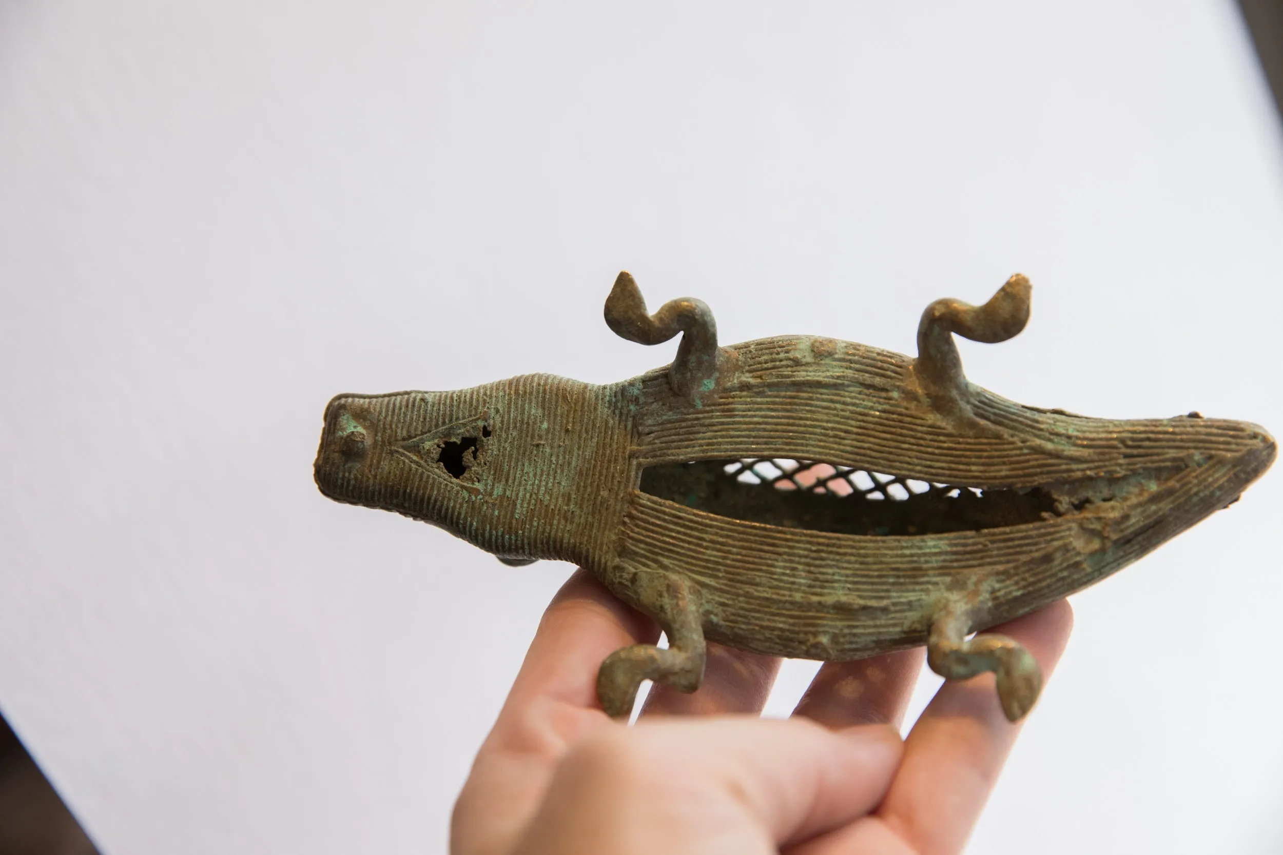Vintage African Criss-Cross Design Alligator Sculpture