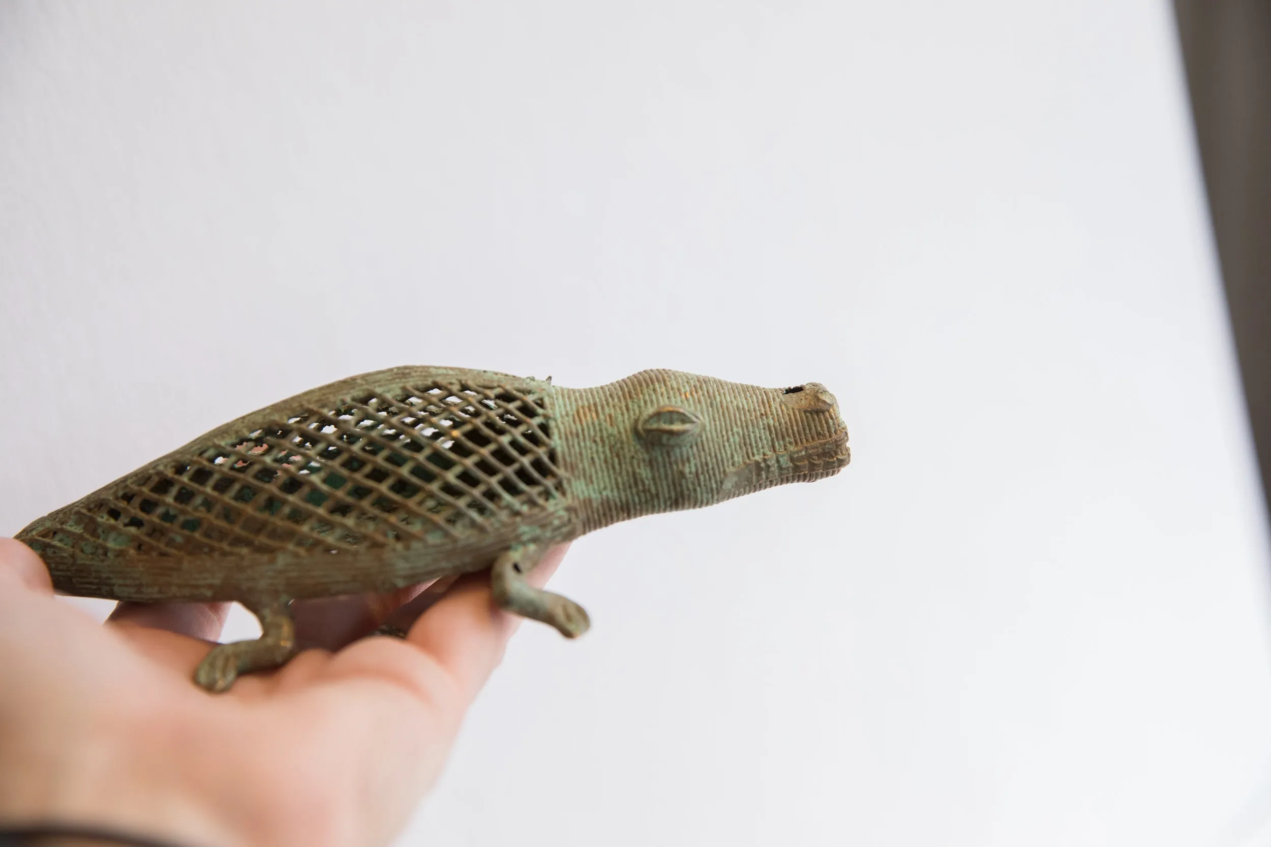 Vintage African Criss-Cross Design Alligator Sculpture