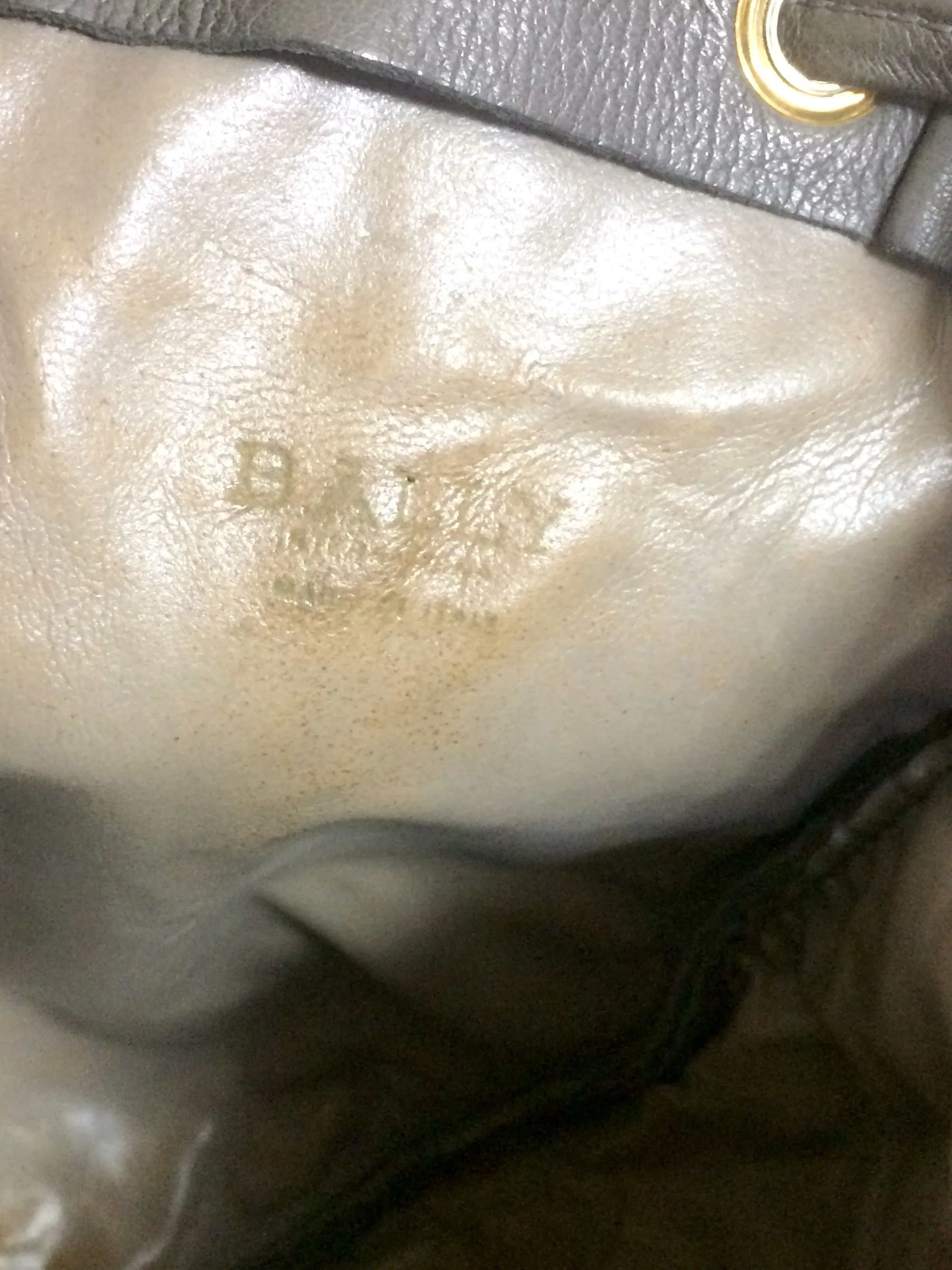Vintage BALLY taupe gray lamb leather ball shape hobo bucket shoulder bag with golden B charm. Unique design. 050315r4