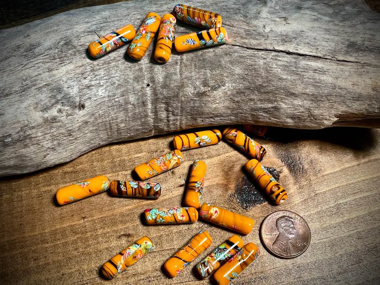 Vintage Japanese Glass—Orange Tube Glass Bead—21mm x 6mm