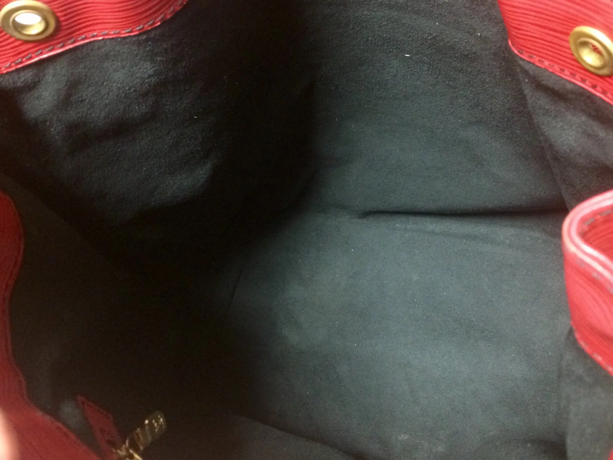 Vintage Louis Vuitton red, blue, and green, epi bucket hobo GM noe shoulder bag. Classic LV bag.