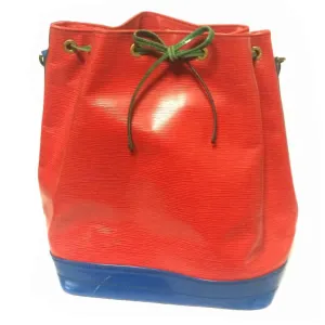 Vintage Louis Vuitton red, blue, and green, epi bucket hobo GM noe shoulder bag. Classic LV bag.
