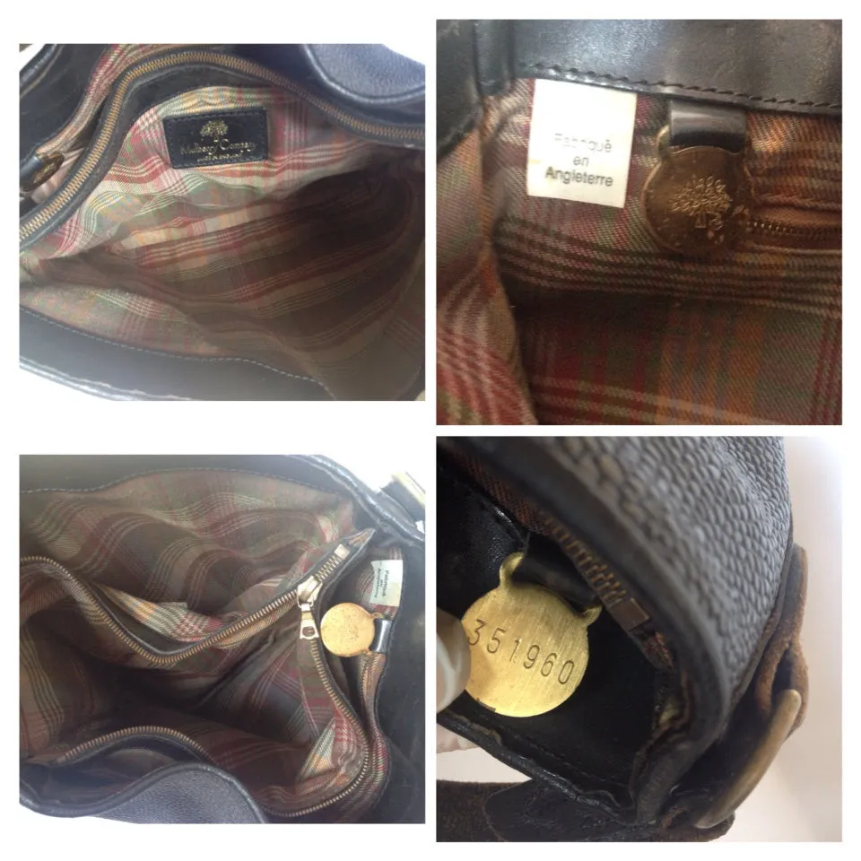 Vintage Mulberry hobo bucket black scotchgrain hobo shoulder bag with leather strap. Unisex use for daily use.
