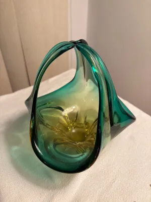 Vintage Murano Art glass basket 3 arm 8.5” tall hand blown elegant