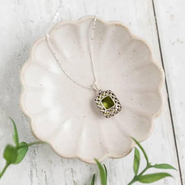 Vintage Quilted Square Sterling Silver Necklace