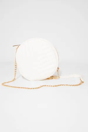 White Faux Leather Quilted Circle Bag - Chesca