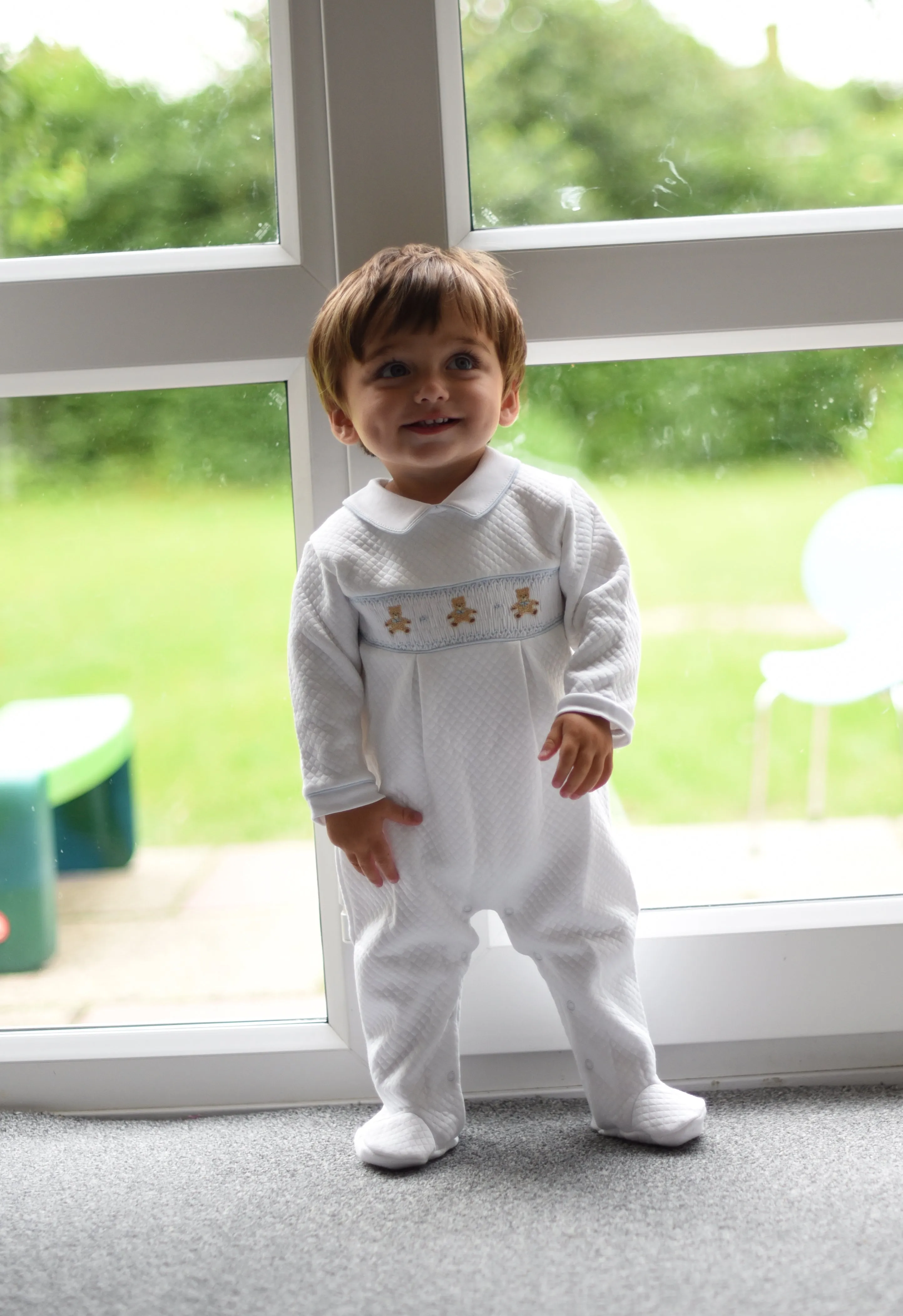 White Three Nursery Bears Quilted Babygrow