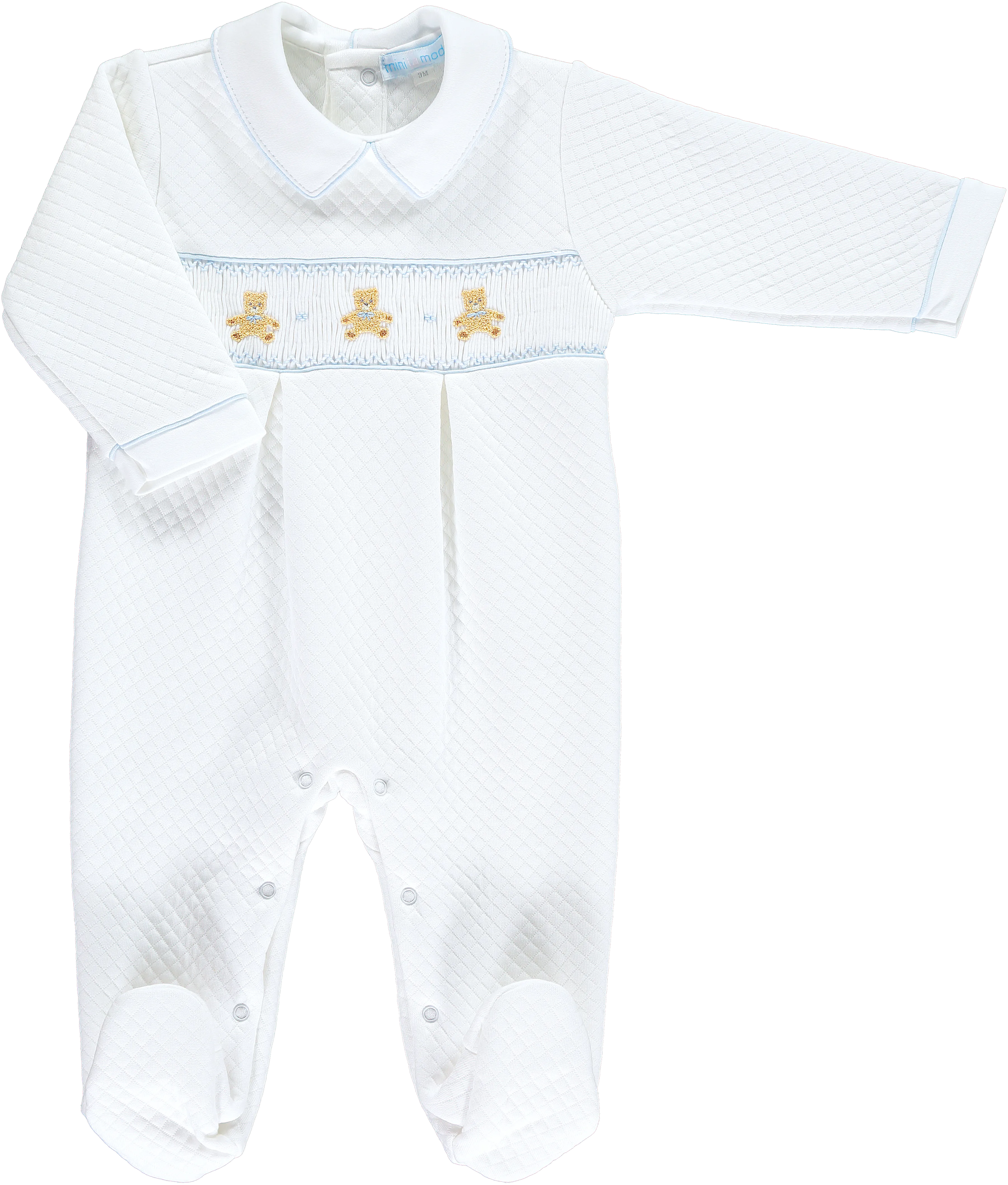 White Three Nursery Bears Quilted Babygrow