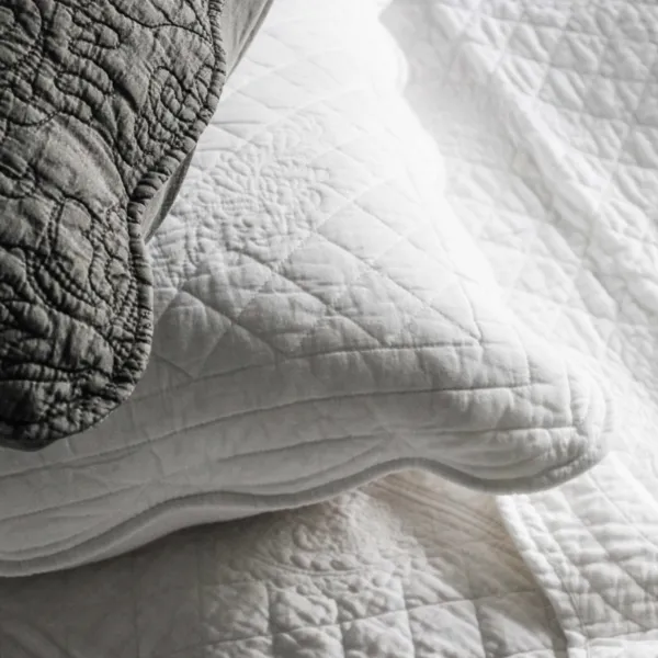 White Vintage Stitched Quilted Pillow Sham Cover
