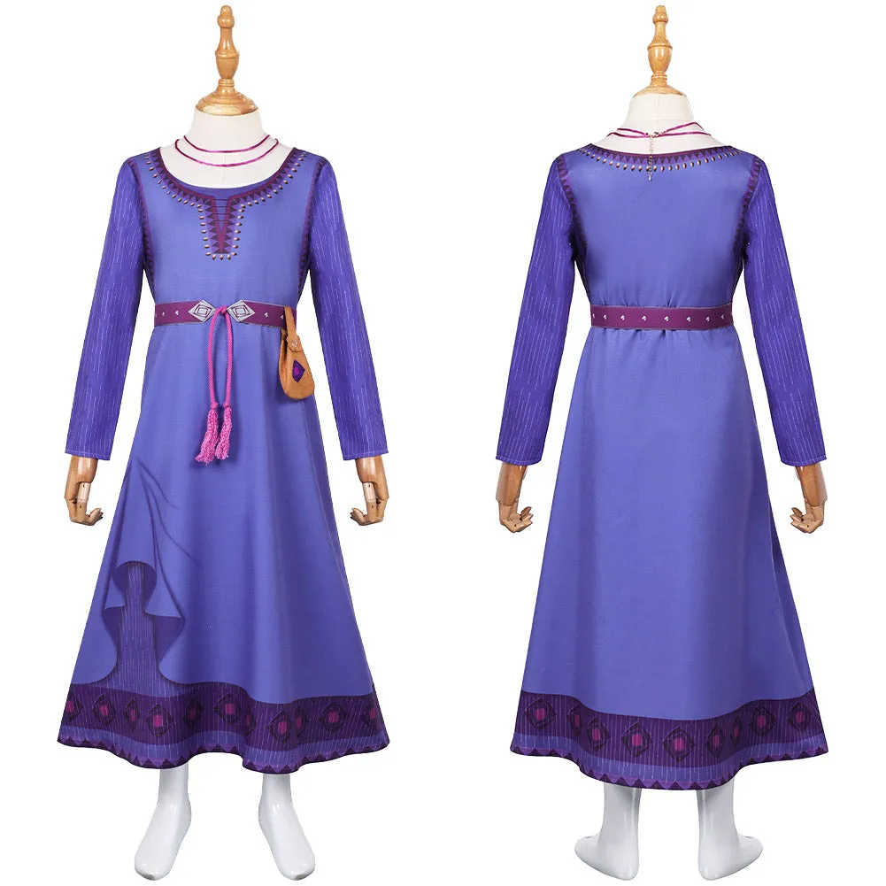 Wish Asha Purple Dress Kids Children Cosplay Costume Outfits Halloween Carnival Suit