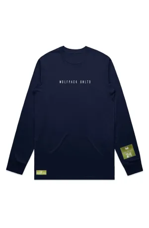WOLFPACK UNLTD "STATEMENT" LIGHTWEIGHT TEE L/S TEXT LOGO | NAVY BLUE