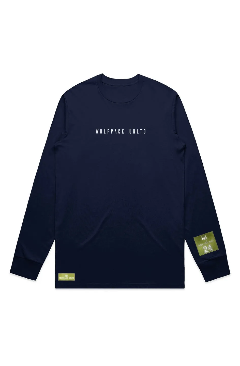 WOLFPACK UNLTD "STATEMENT" LIGHTWEIGHT TEE L/S TEXT LOGO | NAVY BLUE