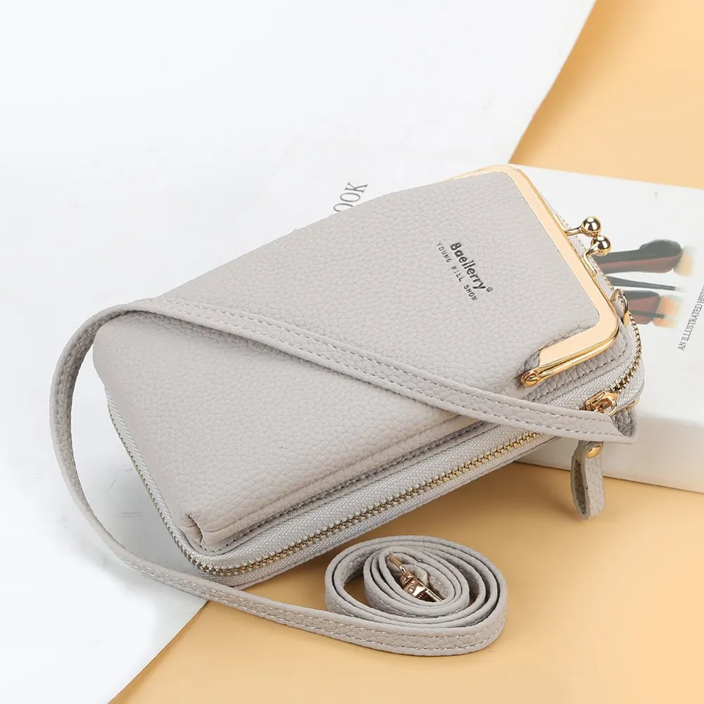 Women Crossbody Faux Leather Mini  Messenger Bag -gray