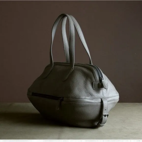 Womens Leather Barrel Shoulder Purse Womens Gray Bucket Leather Handbag Shoulder Bag for Ladies