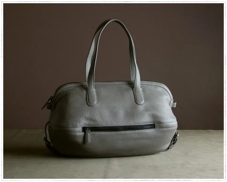 Womens Leather Barrel Shoulder Purse Womens Gray Bucket Leather Handbag Shoulder Bag for Ladies