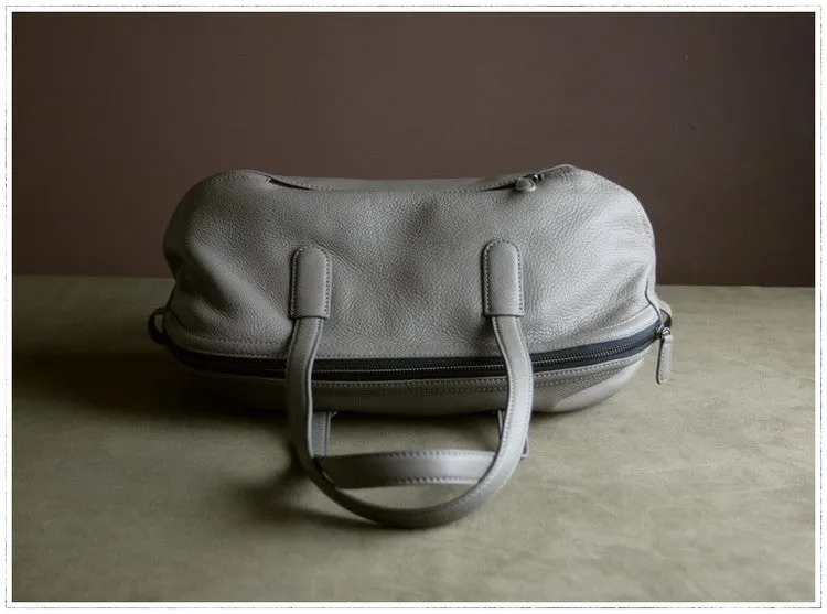 Womens Leather Barrel Shoulder Purse Womens Gray Bucket Leather Handbag Shoulder Bag for Ladies