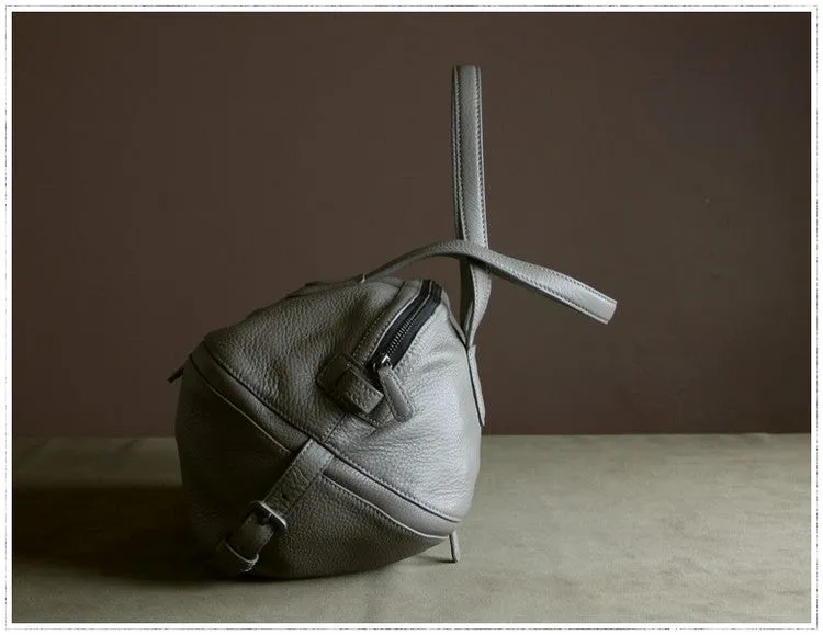 Womens Leather Barrel Shoulder Purse Womens Gray Bucket Leather Handbag Shoulder Bag for Ladies