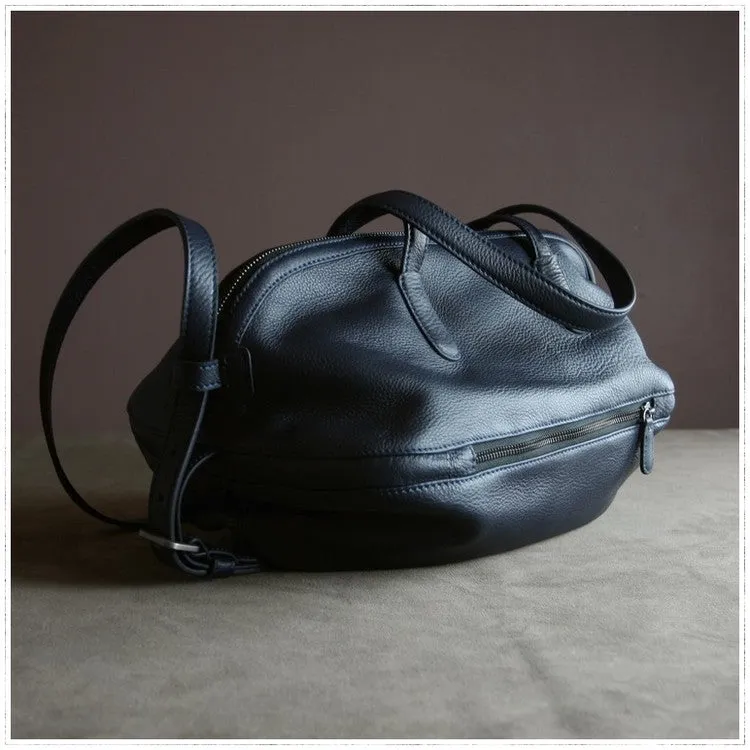 Womens Leather Barrel Shoulder Purse Womens Gray Bucket Leather Handbag Shoulder Bag for Ladies
