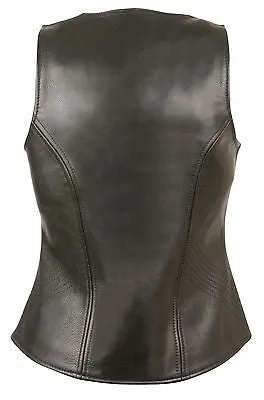 WOMEN'S MOTORCYCLE BUTTER SOFT BLK LEATHER FRONT ZIPPER VEST W/2 GUN POCKETS NEW