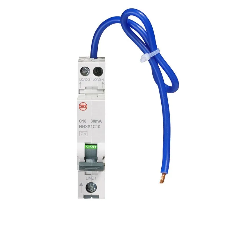 Wylex NHXS1C10 10A 30mA SP N C Curve 6kA Type A Compact RCBO