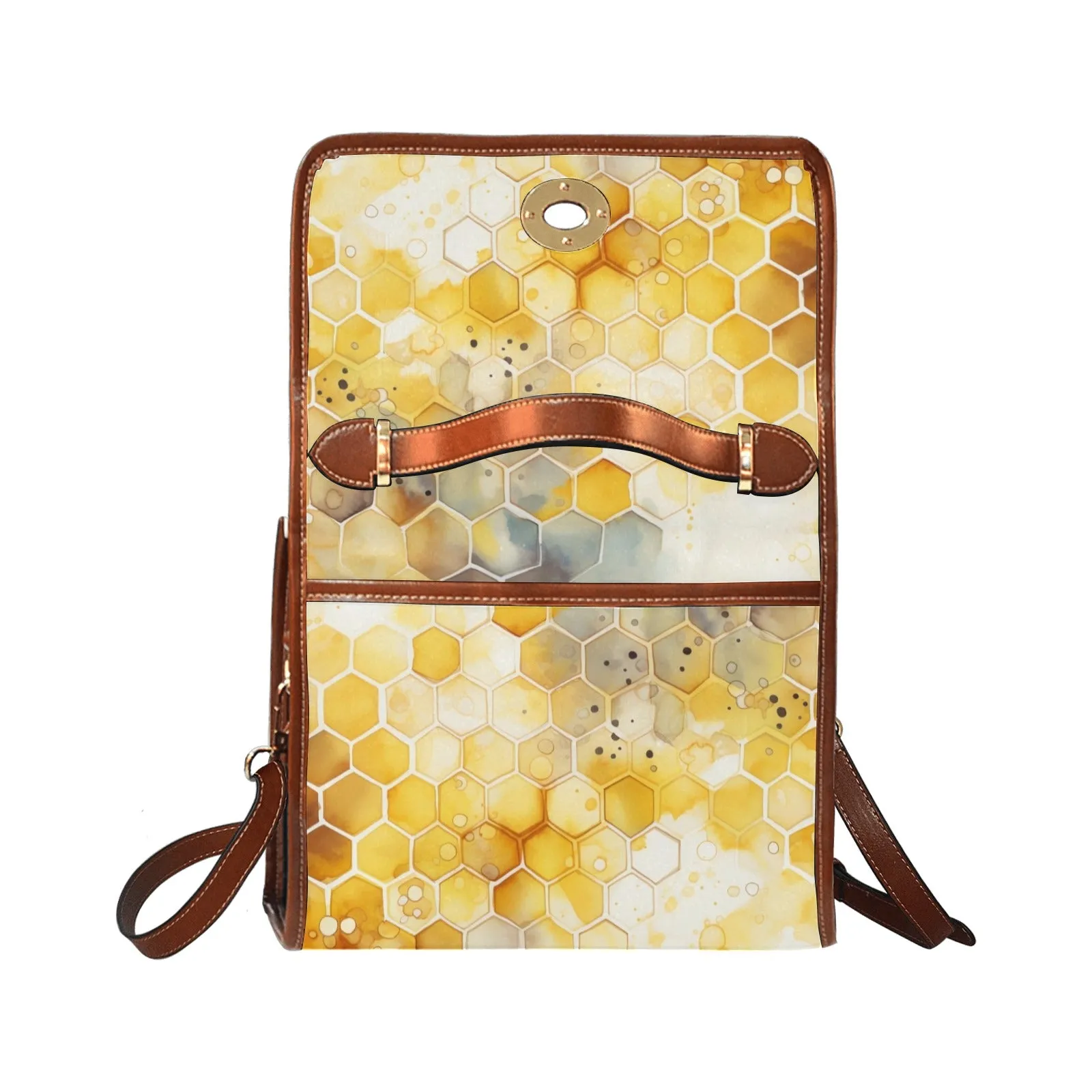 Yellow Honeycomb Canvas Satchel Bag Purse