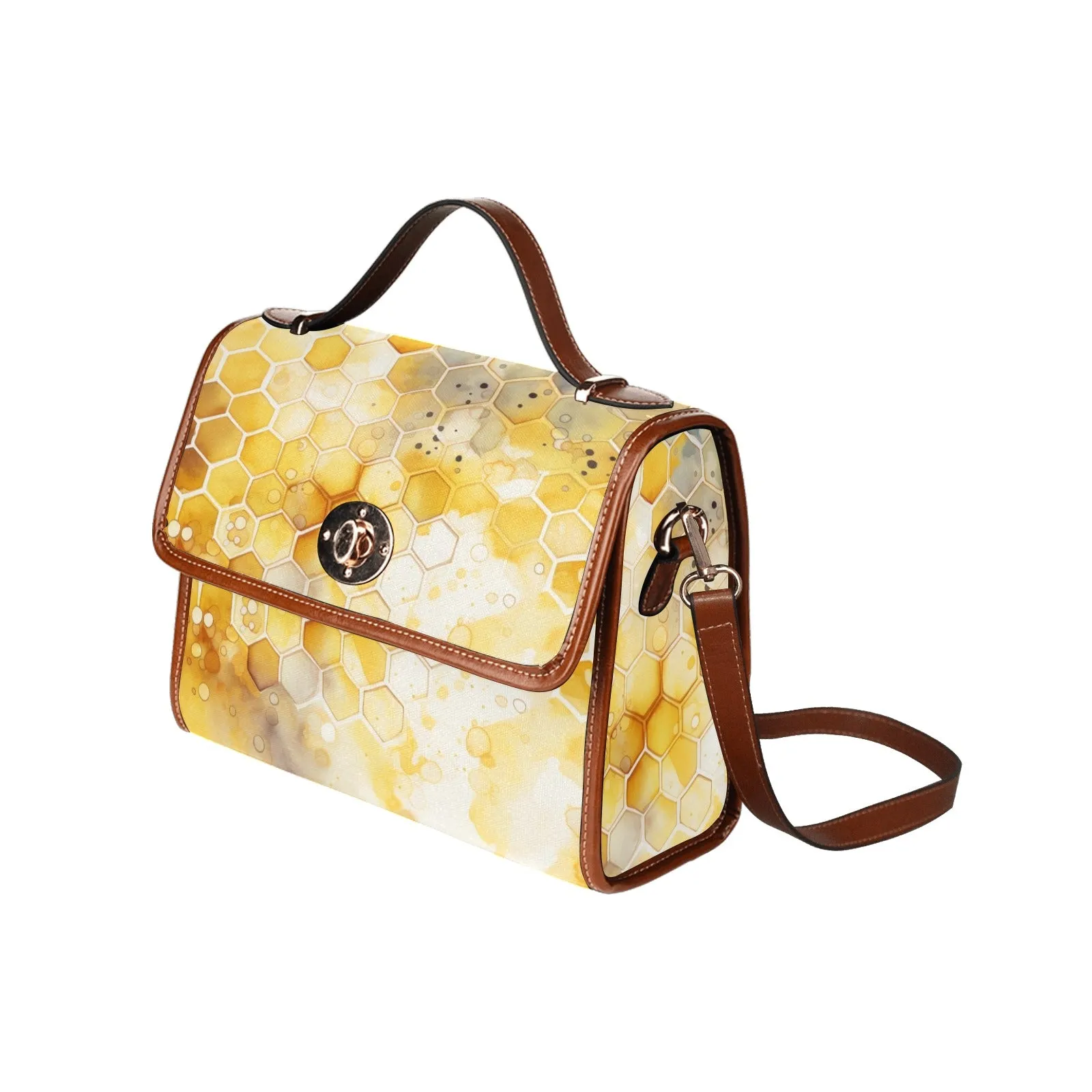 Yellow Honeycomb Canvas Satchel Bag Purse