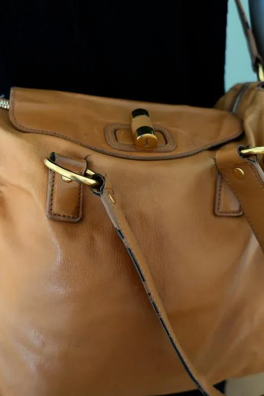 Yves Saint Laurent Muse Messenger Bag Camel Leather Large Tote Shoulder Bag