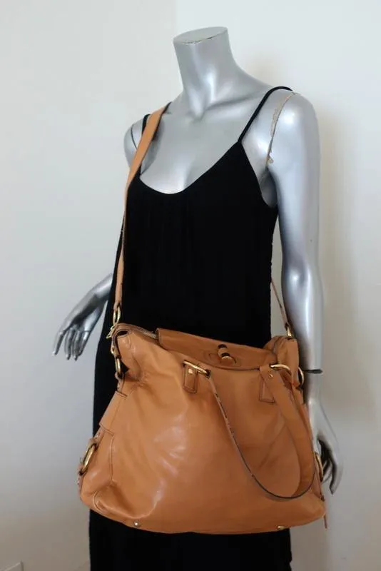 Yves Saint Laurent Muse Messenger Bag Camel Leather Large Tote Shoulder Bag