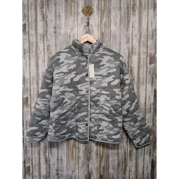 Z Supply Maya Camo Quilted Jacket Dusty Sage Soft Snap Down Pockets NWT