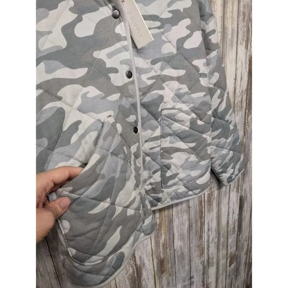 Z Supply Maya Camo Quilted Jacket Dusty Sage Soft Snap Down Pockets NWT